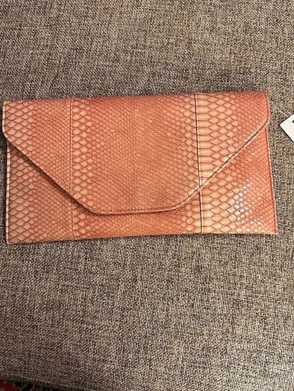 NWT Bella Collection Coral Pink Faux Snakeskin Envelope Clutch Purse